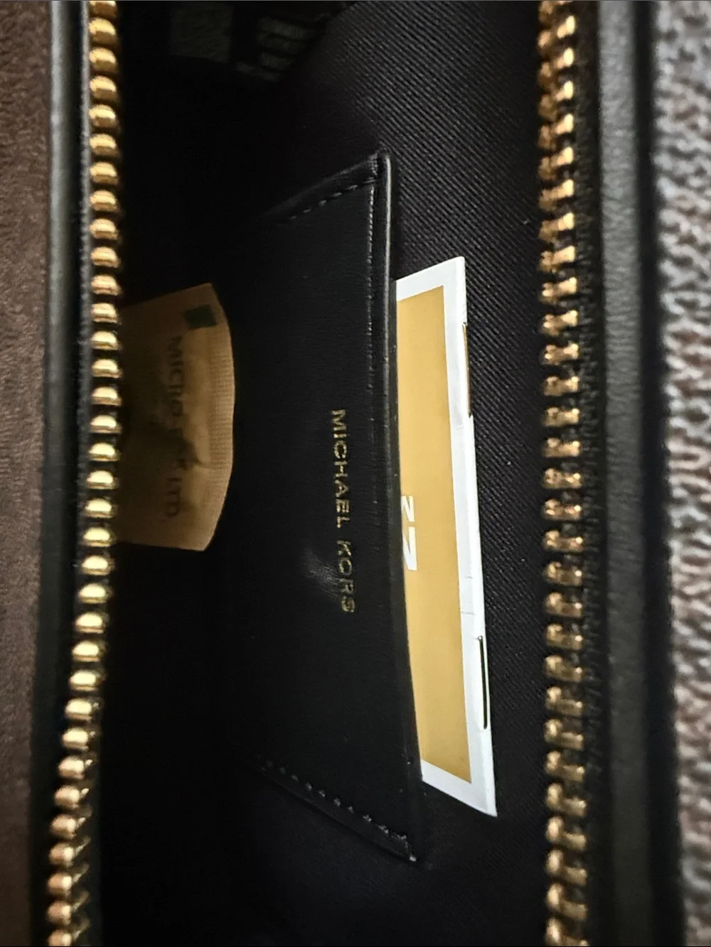 Michael Kors Brown and Black Crossbody with Gold Hardware